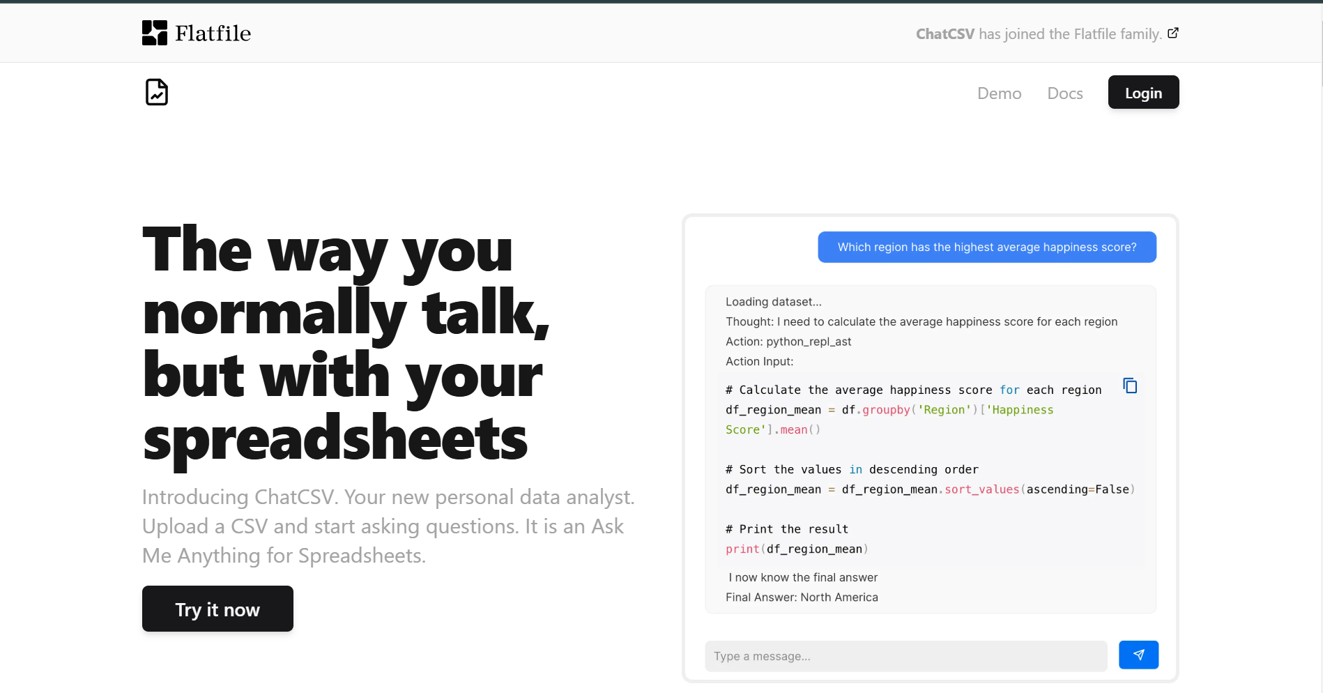 ChatCSV screenshot
