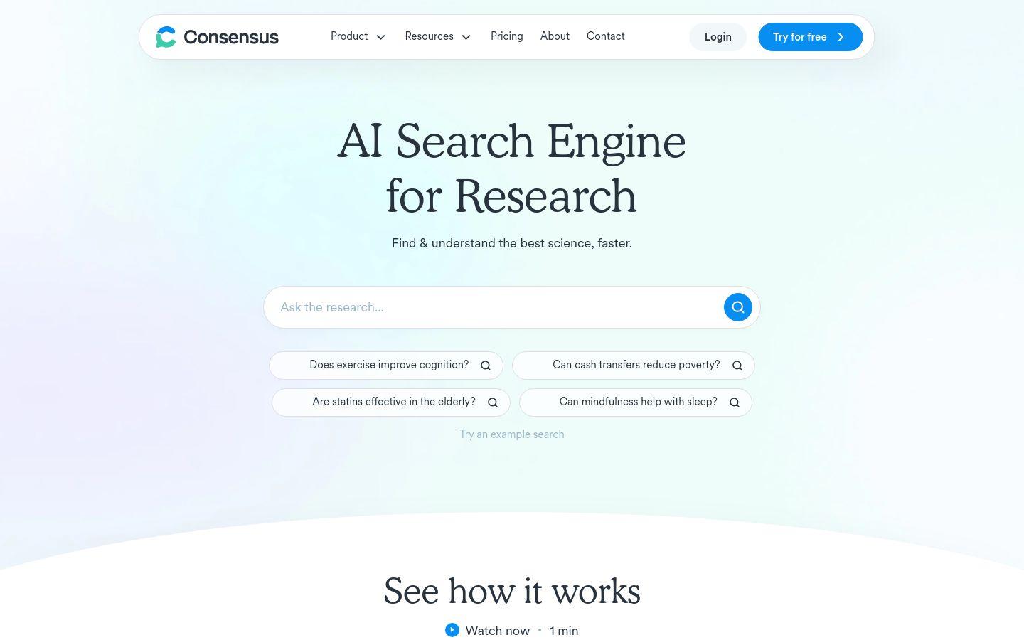 Consensus AI-powered Academic Search Engine screenshot